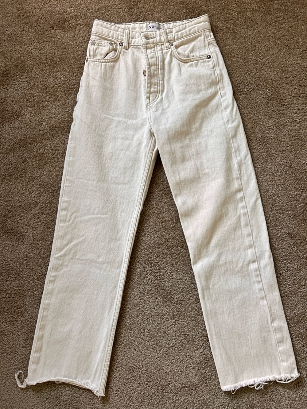 Zara Off-White High-Rise Straight Jeans